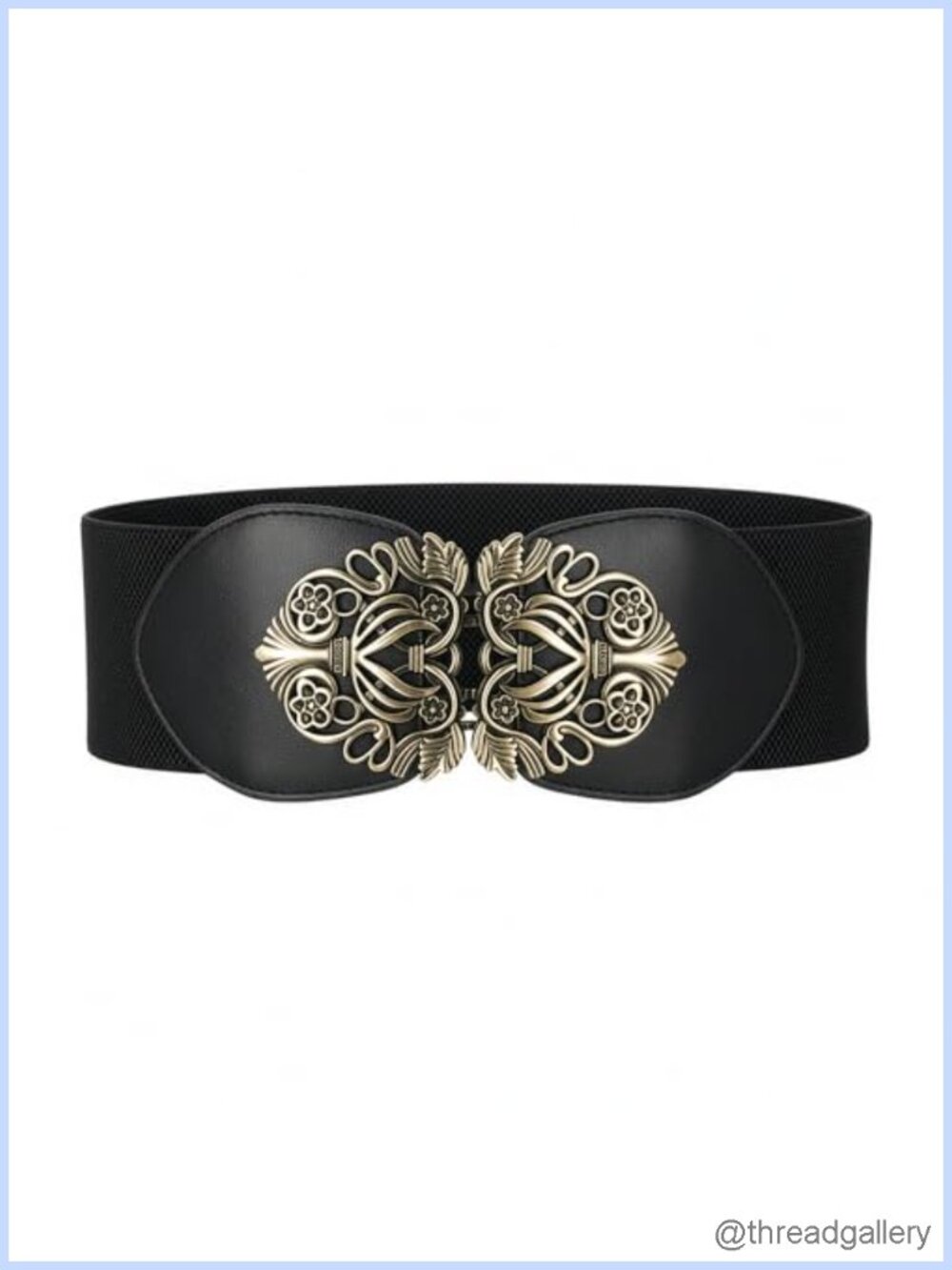 Vintage Elastic Buckle Belt Faux Leather Floral Scroll Waist Belt